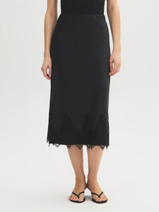 Lace Trim Satin-Like Midi Skirt