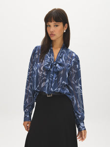 Printed Bow Tie Neck Blouse