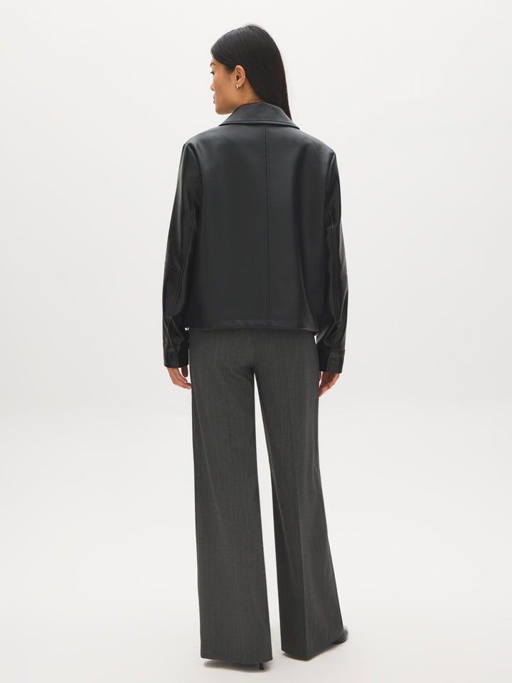 Oversized Faux Leather Utility Jacket