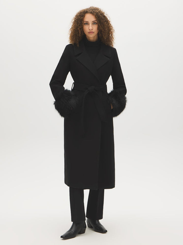 Removable Fur Faux Wool Coat
