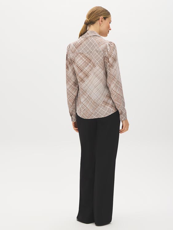 Plaid Tie Neck Blouse