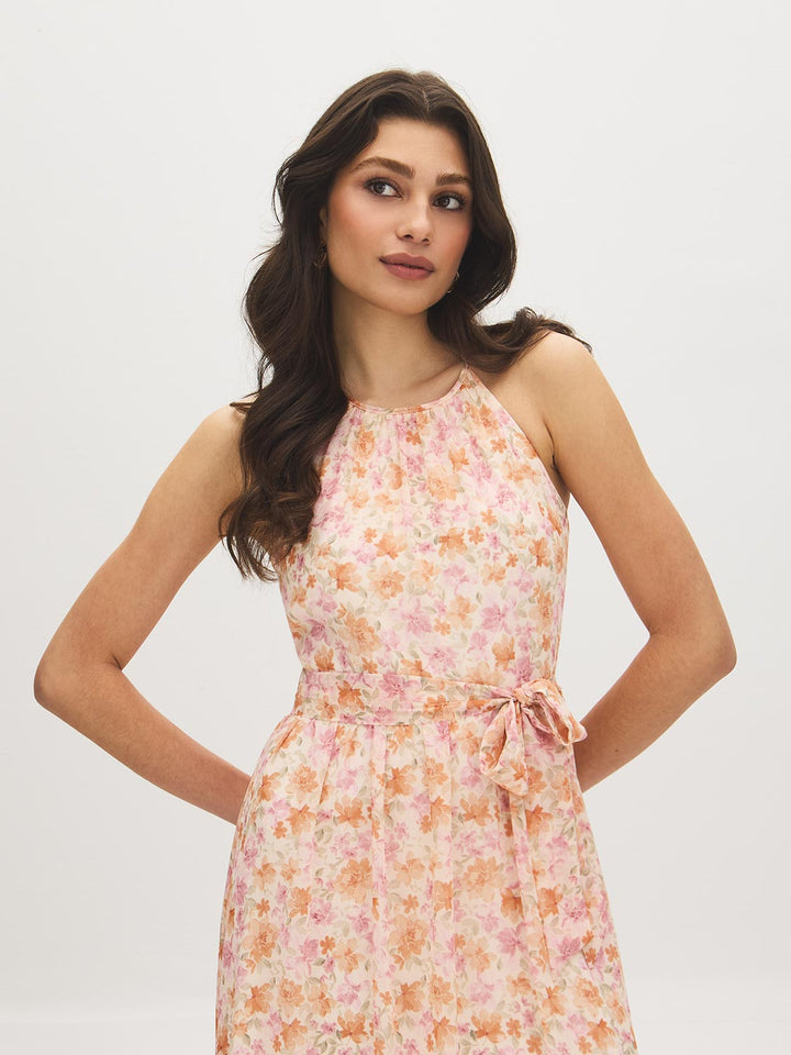 Floral Print Halter Midi Dress