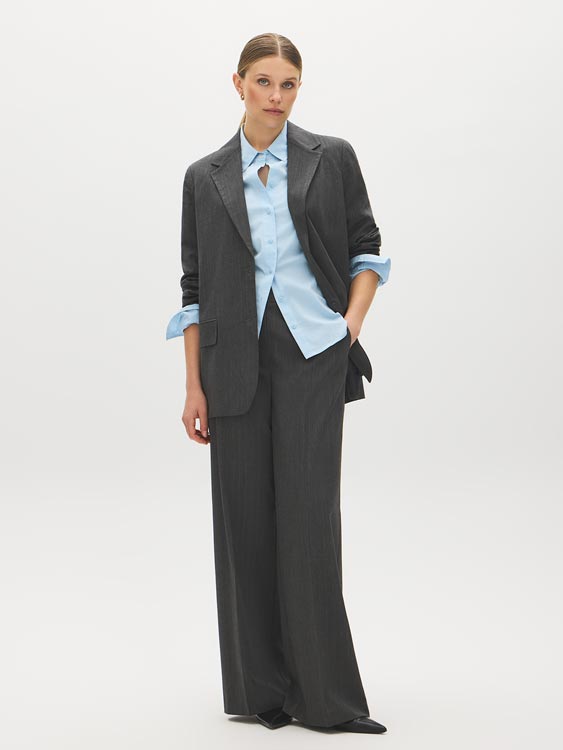 Pinstripe Two-Button Blazer