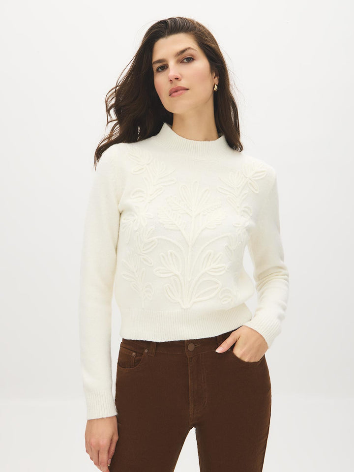 Ribbed Trim Mock Neck Sweater