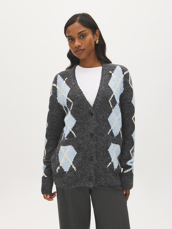 Argyle Button-Front Cardigan