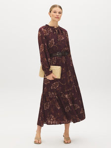 Ruffled Collar Paisley Maxi Dress