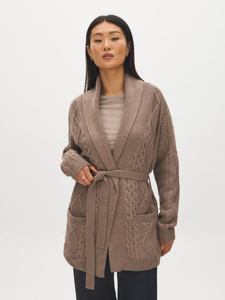 Cable Knit Shawl Collar Duster