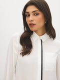 Faux Leather Trim Blouse