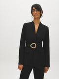Collarless Knit Blazer with Sash Belt