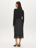 Lace Hem Faux Leather Midi Skirt