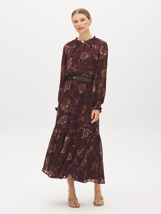 Ruffled Collar Paisley Maxi Dress