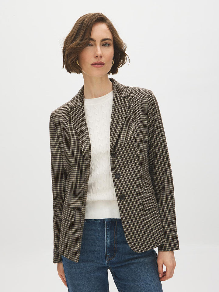 Contrast Collar Plaid Blazer