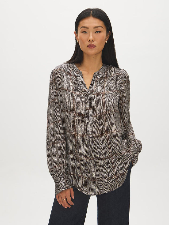 Abstract Herringbone Tunic Blouse