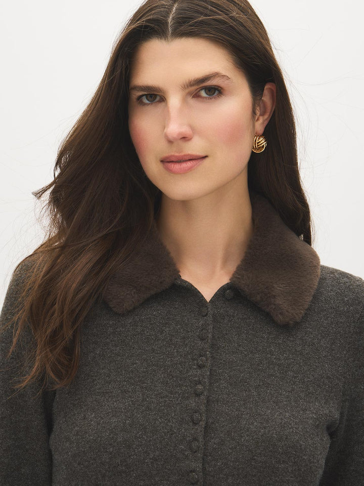 Cardigan with Removable Fur Collar