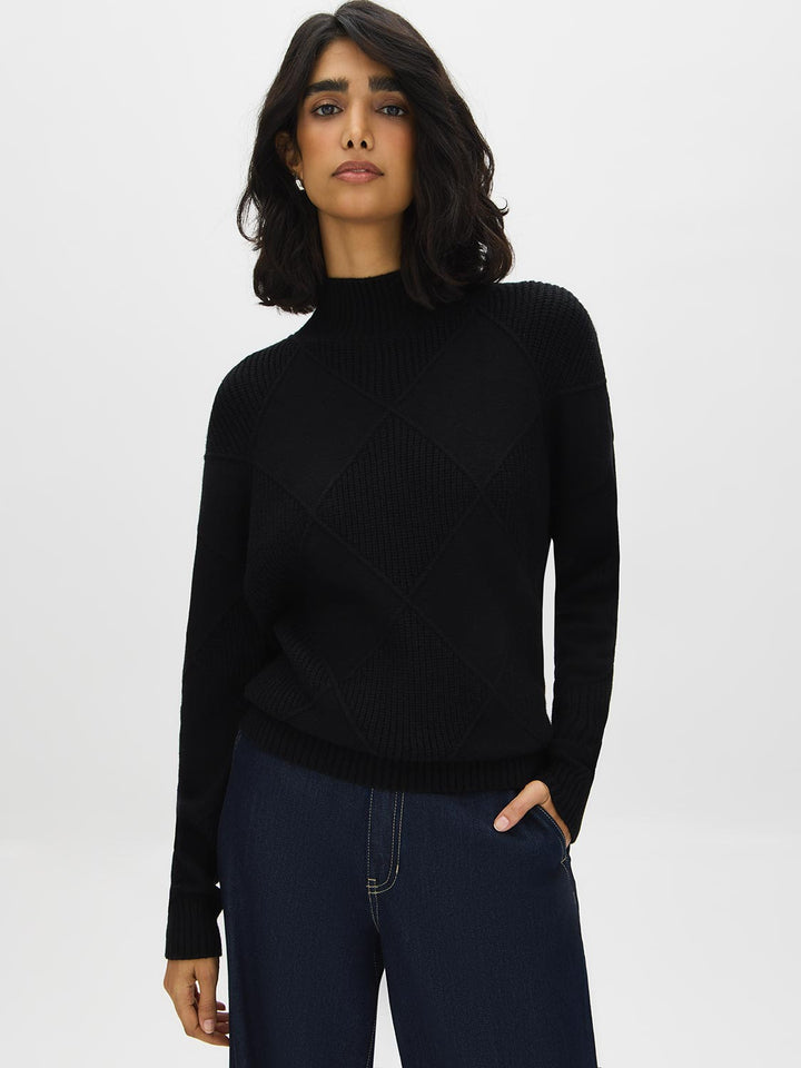 Diamond Pattern Mock Neck Sweater