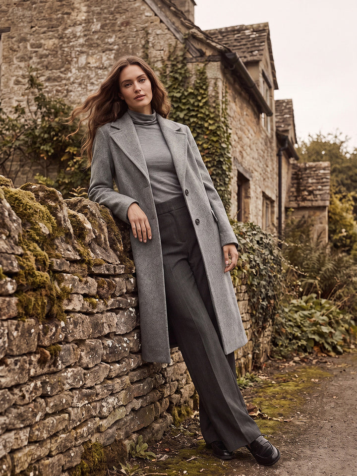 Single-Breasted Faux Wool Coat