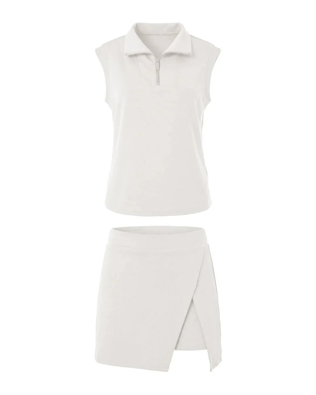Women’s Summer 2 Piece Skirt Set – Sleeveless Half Zip Tennis Outfit