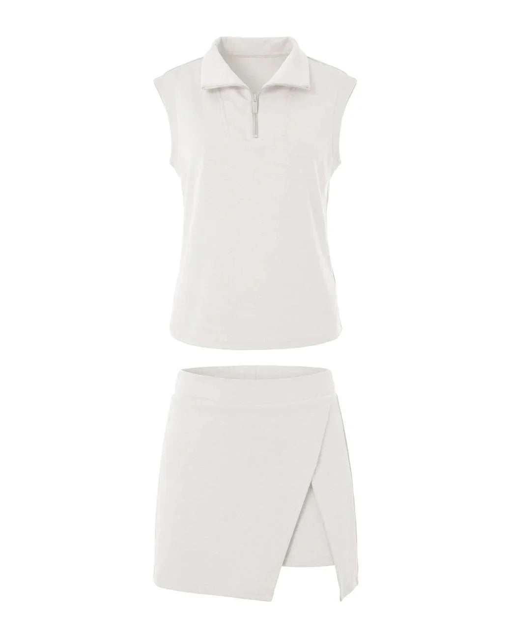 Women’s Summer 2 Piece Skirt Set – Sleeveless Half Zip Tennis Outfit